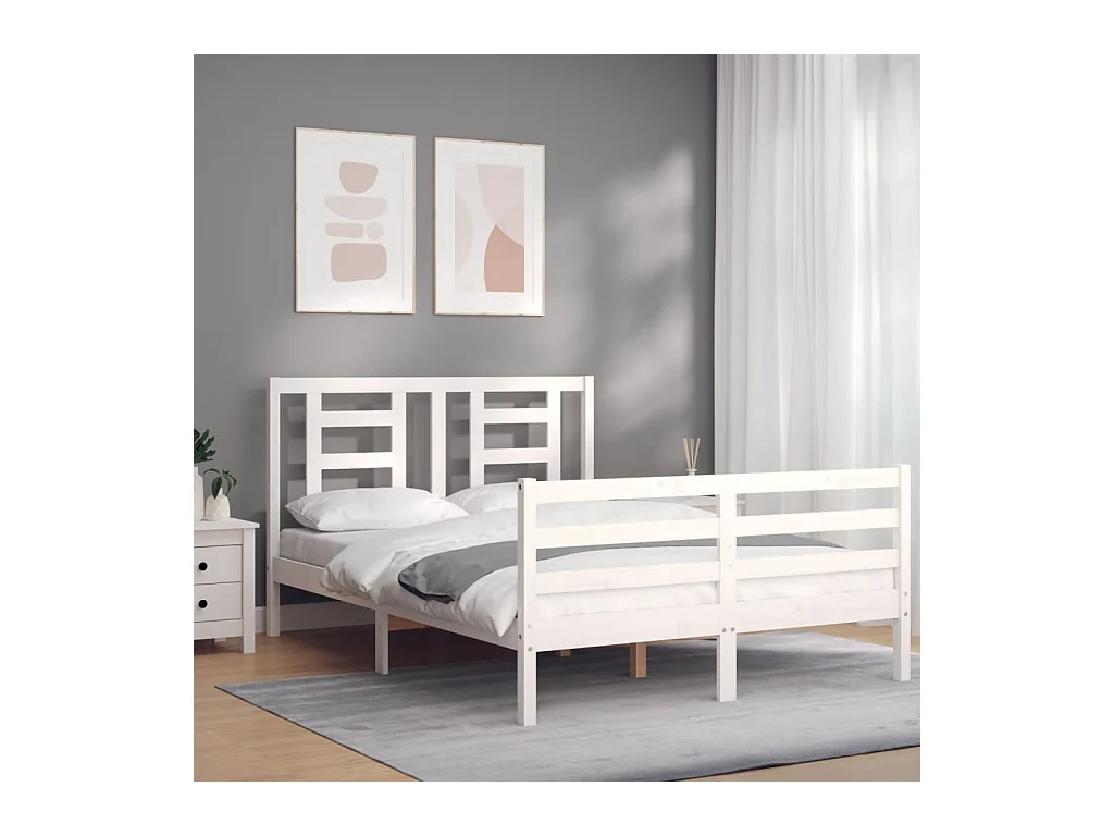 Bedframe met hoofdbord massief hout wit 120x200 cm