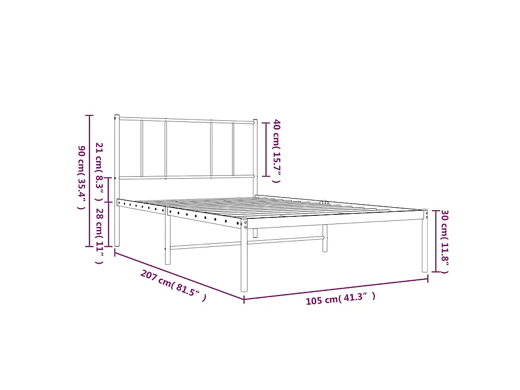 Cadre de lit métal sans matelas et tête de lit blanc 100x200 cm
