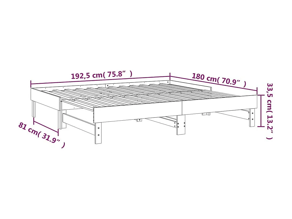 Lit coulissant sans matelas noir 2x(90x190) cm