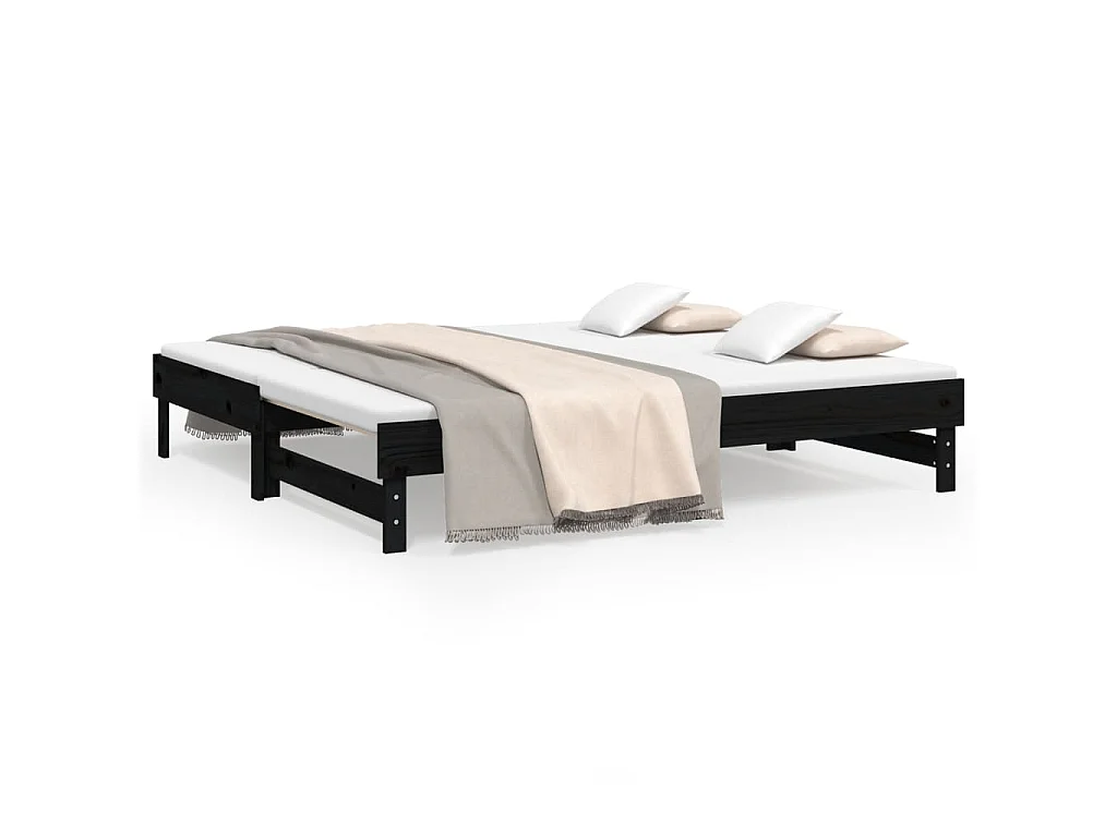 Slaapbank uitschuifbaar massief grenenhout zwart 2x(90x190) cm