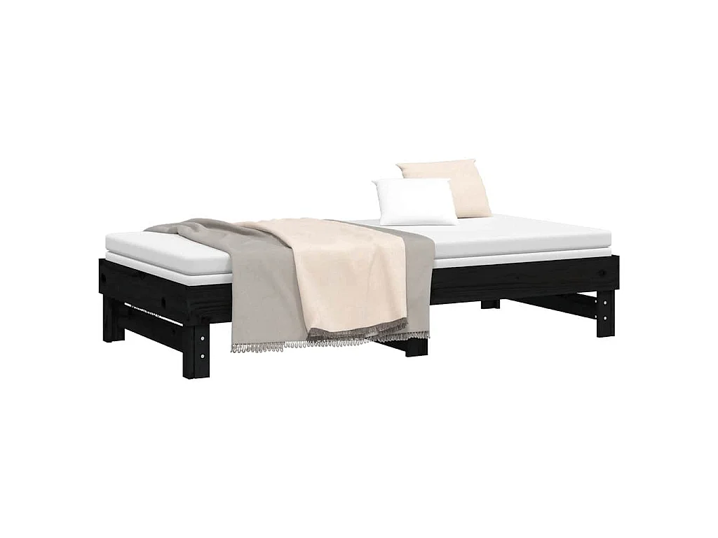 Lit coulissant sans matelas noir 2x(90x190) cm