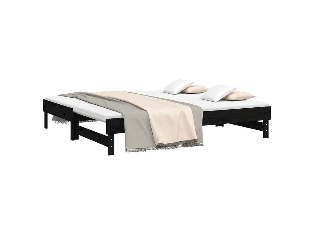 Lit coulissant sans matelas noir 2x(90x190) cm