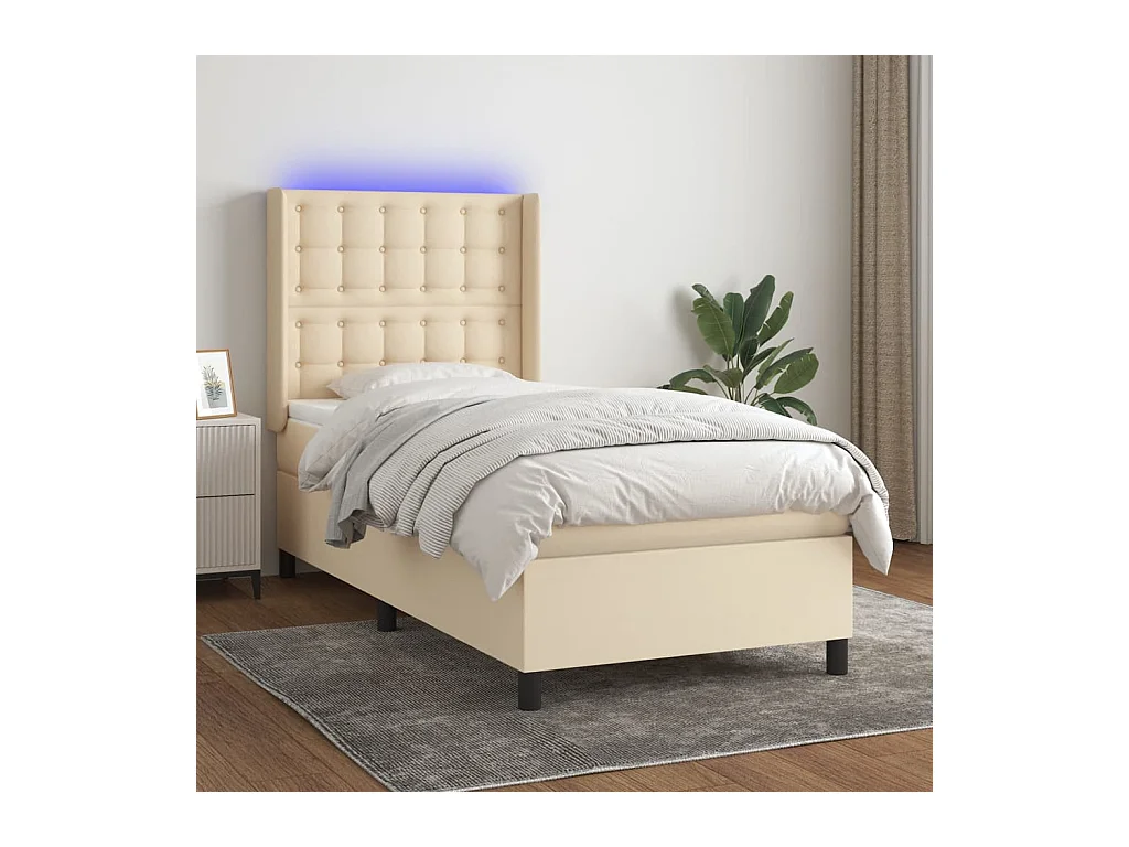 Sommier à lattes de lit matelas et LED Crème 100x200 cm Tissu