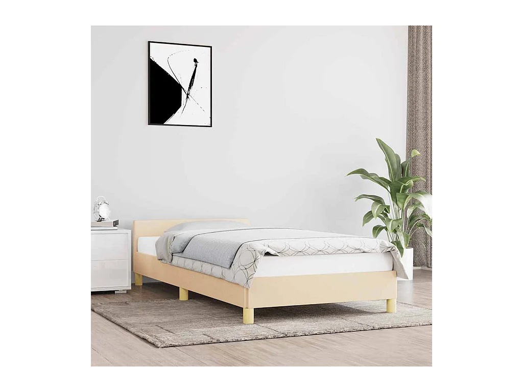 Cadre de lit avec tête de lit sans matelas crème 80x200cm tissu