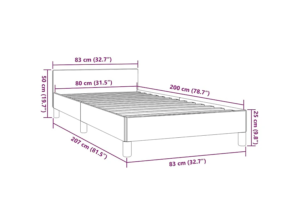 Cadre de lit avec tête de lit sans matelas crème 80x200cm tissu