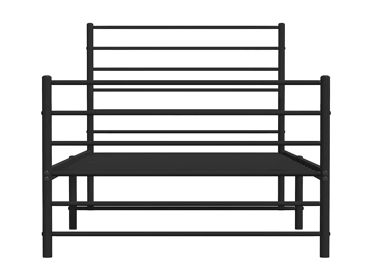 Cadre de lit métal sans matelas avec pied de lit noir 75x190 cm