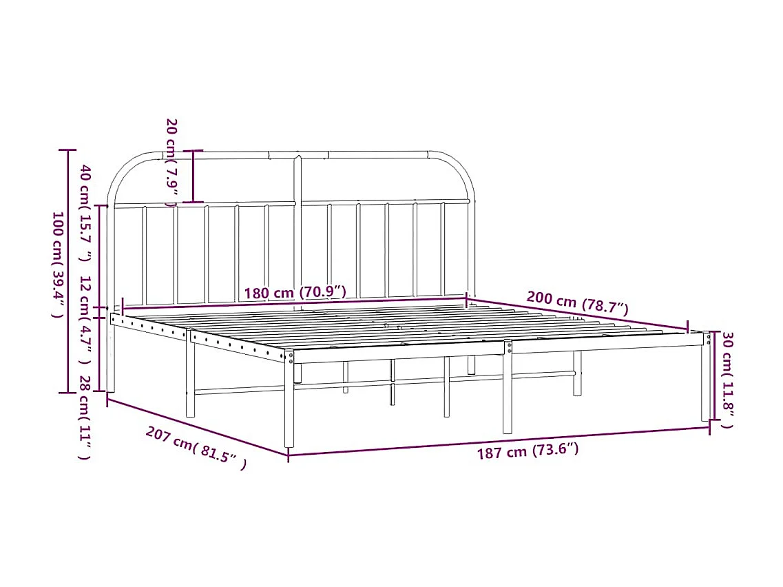 Bedframe met hoofdbord metaal zwart 180x200 cm