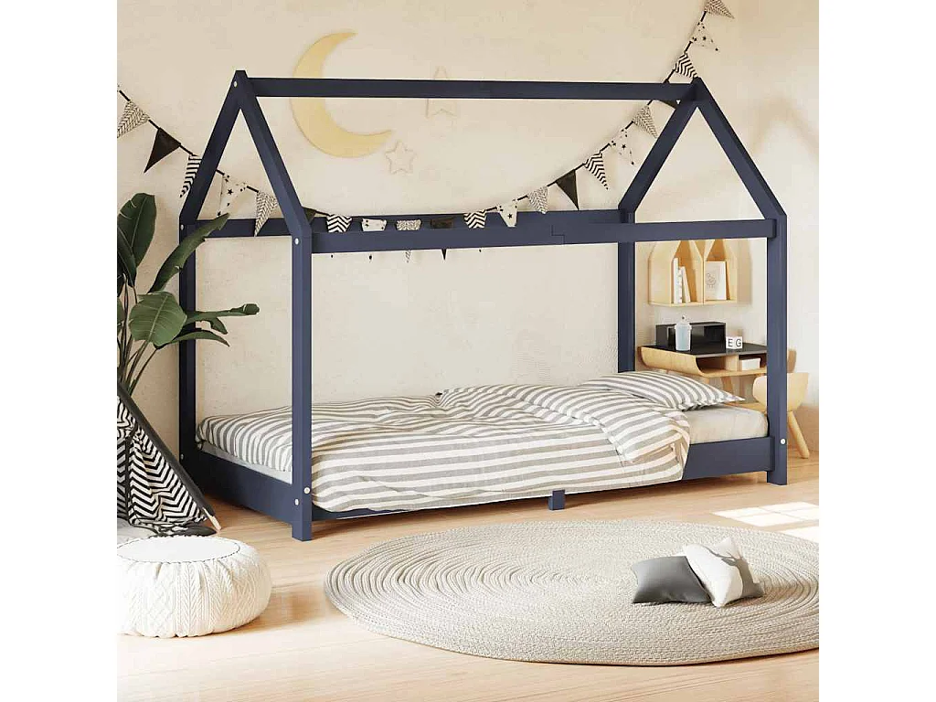 Cadre de lit d'enfant Gris Bois de pin massif 70x140 cm