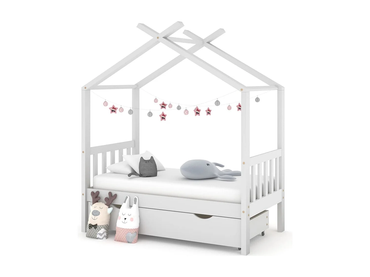 Kinderbedframe met lade massief grenenhout 70x140 cm wit