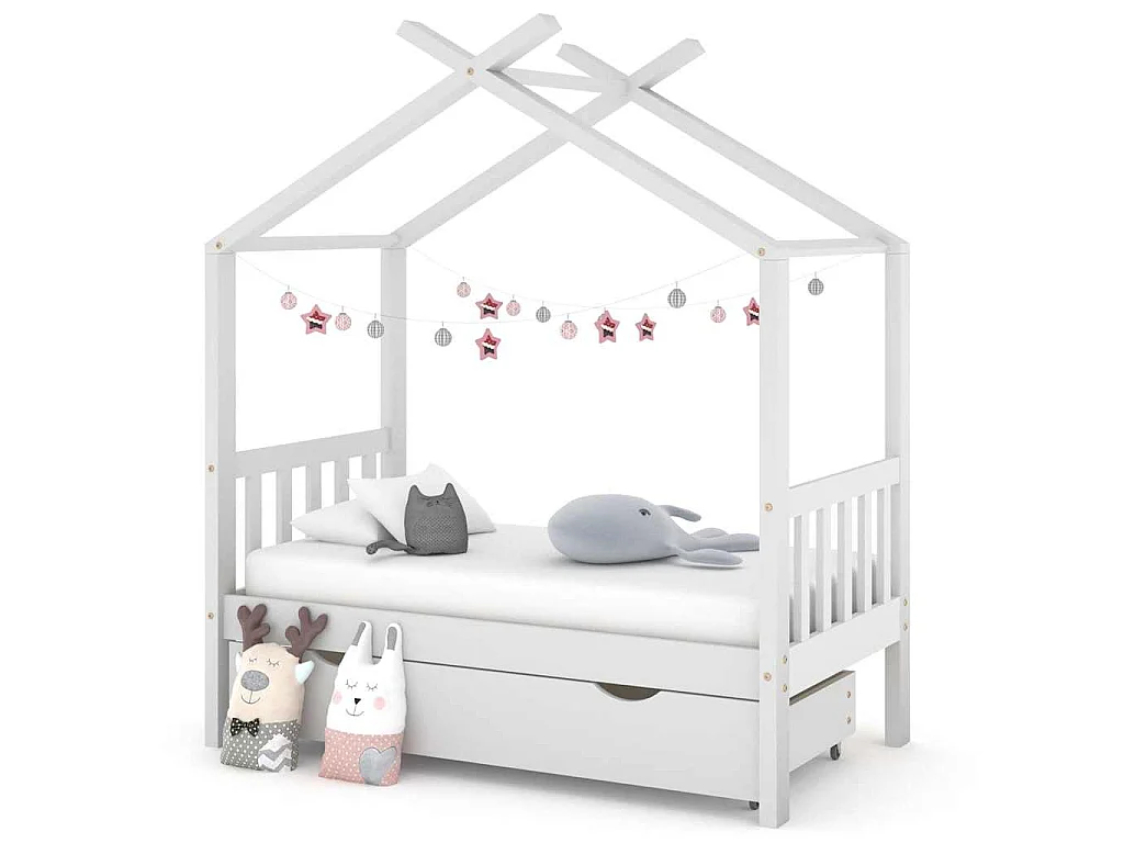 Cadre de lit enfant avec tiroir blanc pin massif 70x140 cm