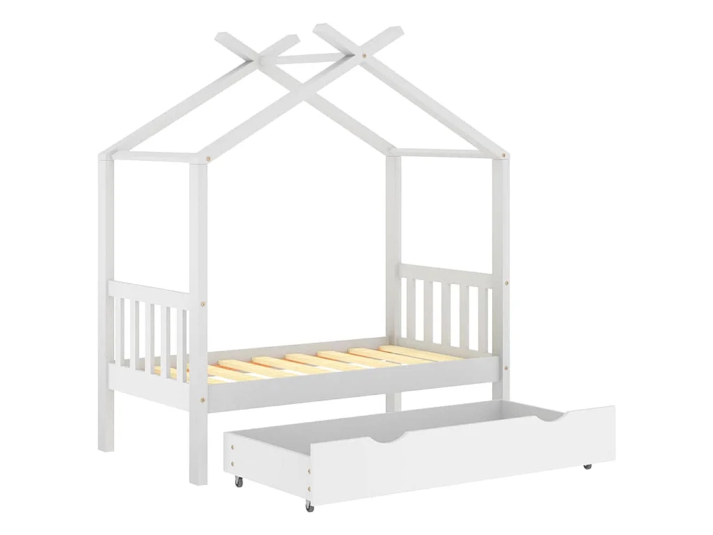 Cadre de lit enfant avec tiroir blanc pin massif 70x140 cm