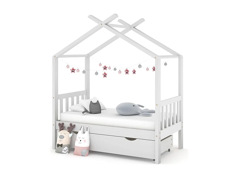 Cadre de lit enfant avec tiroir blanc pin massif 70x140 cm