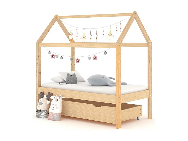 Cadre de lit d'enfant avec tiroir Bois de pin massif 70x140 cm