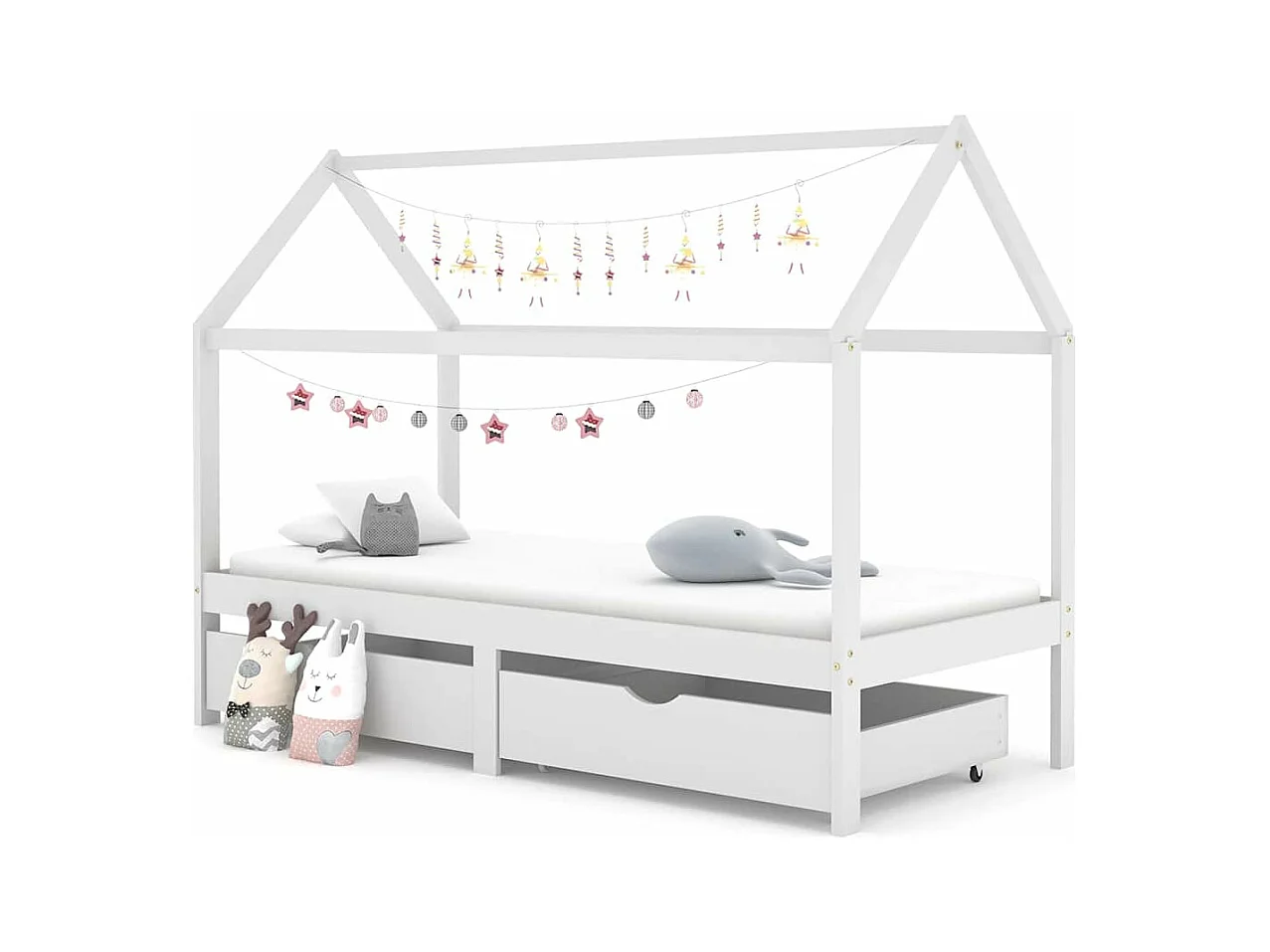 Cadre de lit d'enfant avec tiroirs Blanc Pin massif 90x200 cm