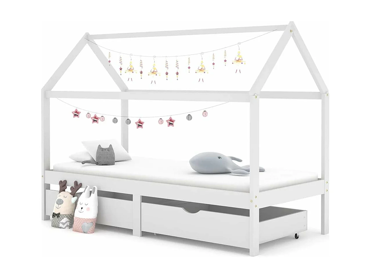 Cadre de lit d'enfant avec tiroirs Blanc Pin massif 90x200 cm