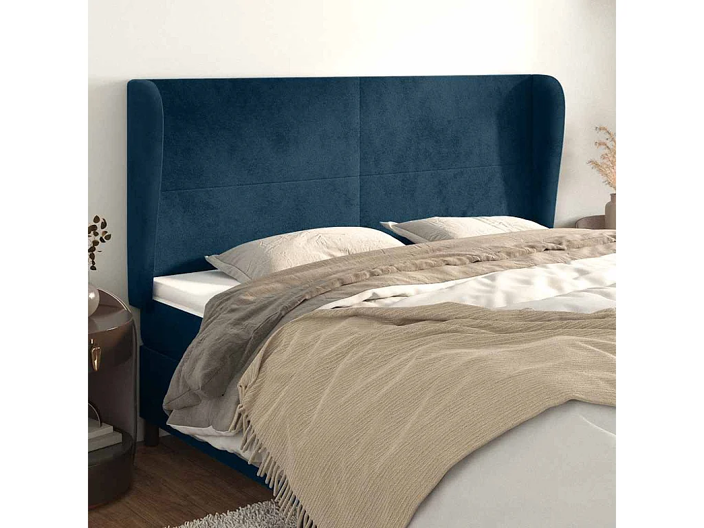 Cabecero con orejas de terciopelo azul oscuro 203x23x118/128 cm