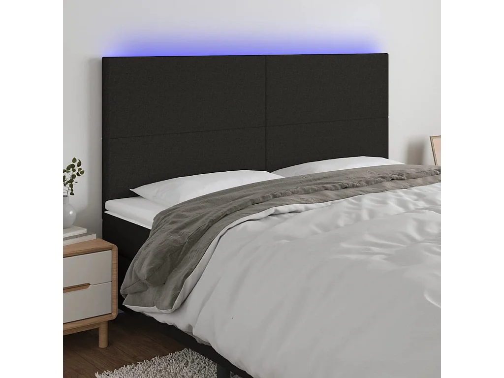 Hoofdbord LED 160x5x118/128 cm stof zwart