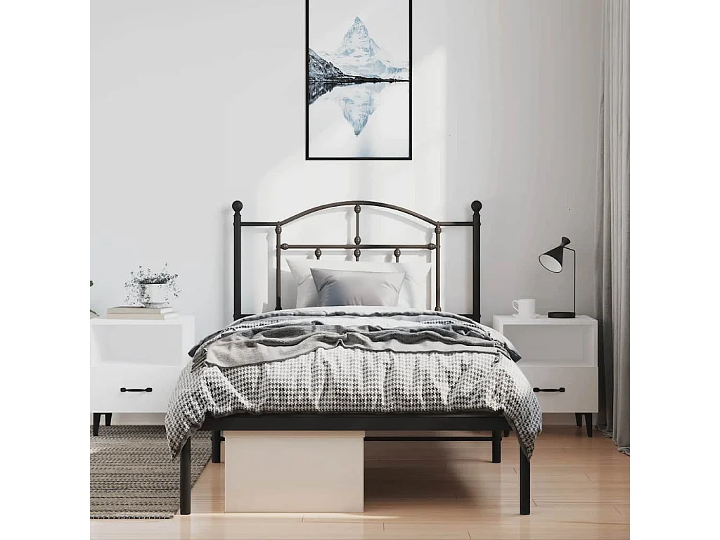 Cadre de lit métal sans matelas avec tête de lit noir 100x200cm
