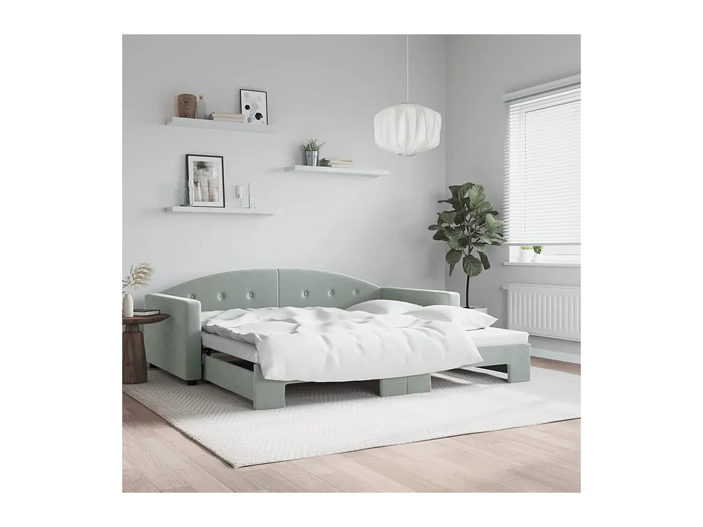 Lit de jour avec gigogne sans matelas gris clair 100x200 cm