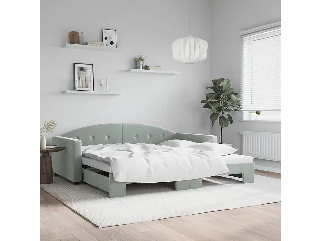 Lit de jour avec gigogne sans matelas gris clair 100x200 cm