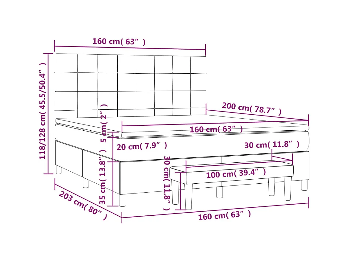 Sommier à lattes de lit avec matelas Gris clair 160x200cm Tissu