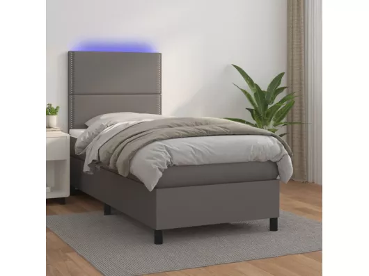 Kauf Unique Boxspringbett mit Matratze & LED Grau 90x200 cm Kunstleder