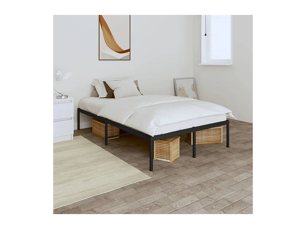 Cadre de lit métal sans matelas noir 120x190 cm
