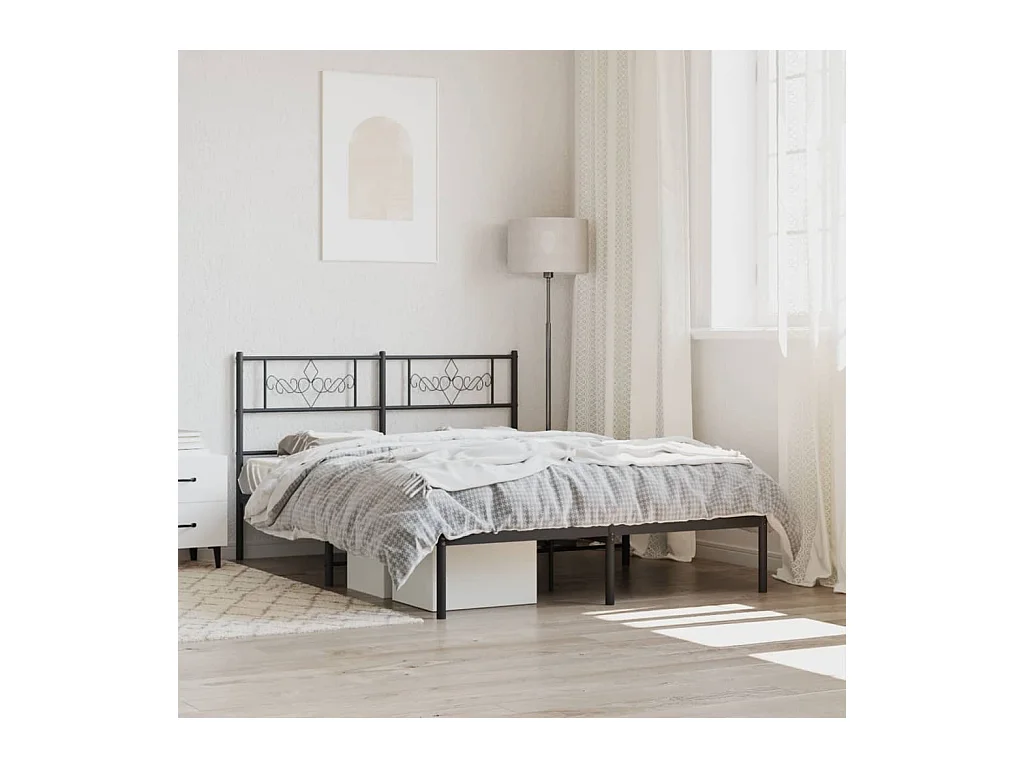Bedframe met hoofdbord metaal zwart 140x200 cm