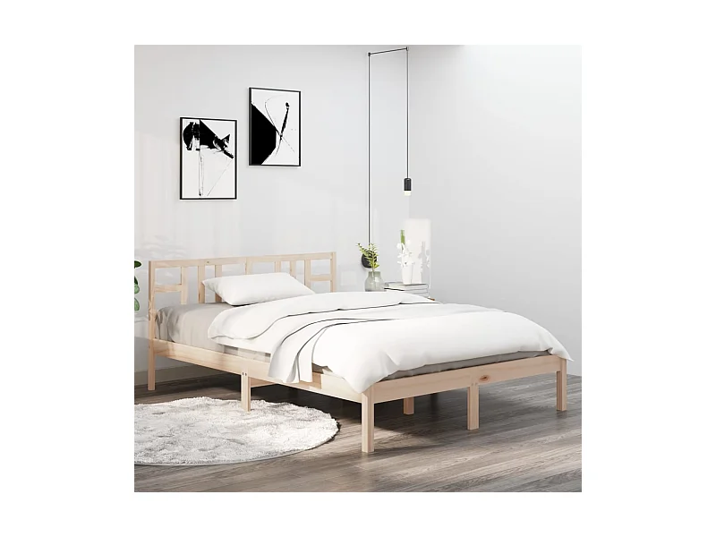 Estructura de cama de matrimonio madera maciza 135x190 cm