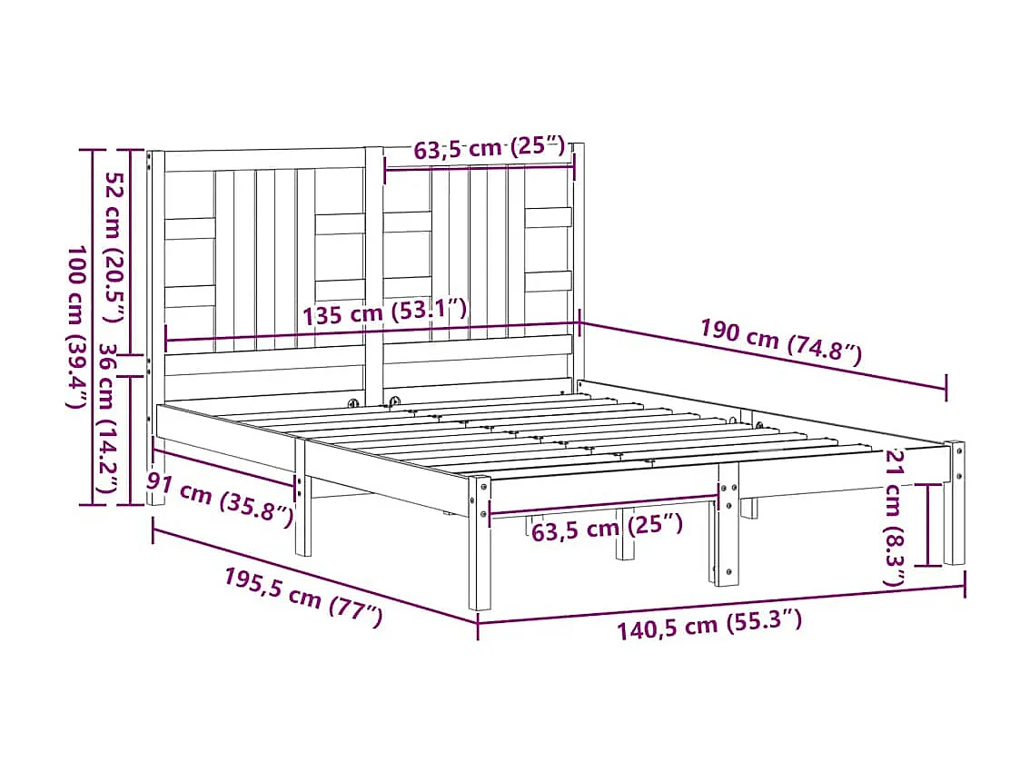 Cadre de lit sans matelas 135x190 cm bois massif