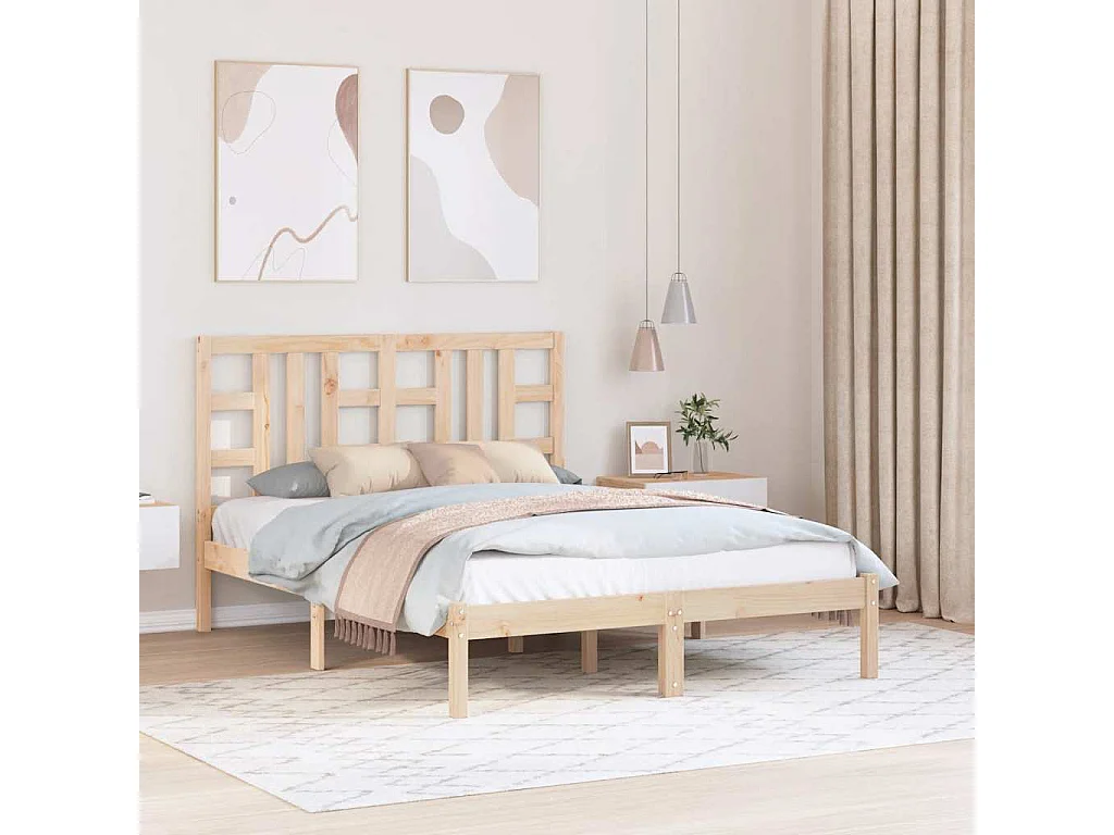 Estrutura de cama casal 135x190 cm madeira maciça