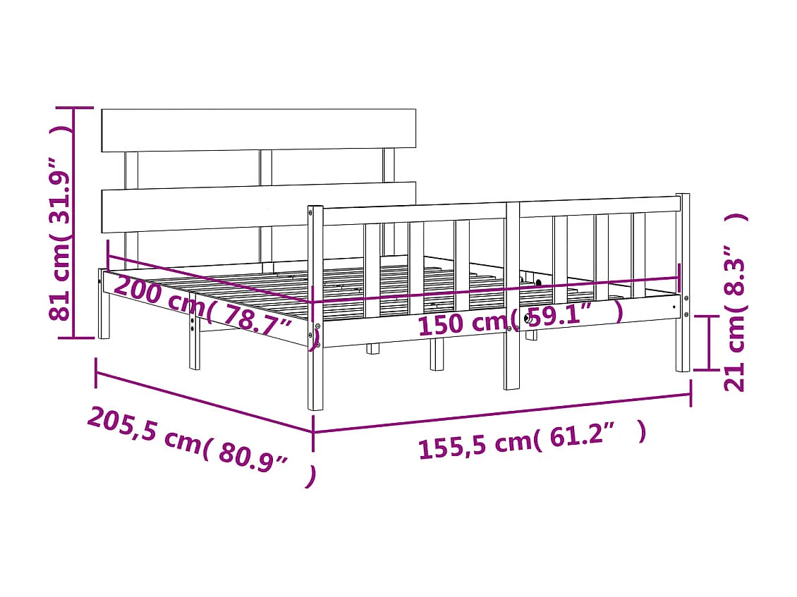 Bedframe met hoofdbord massief hout