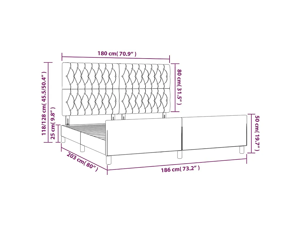Cadre de lit sans matelas gris clair 180x200 cm tissu