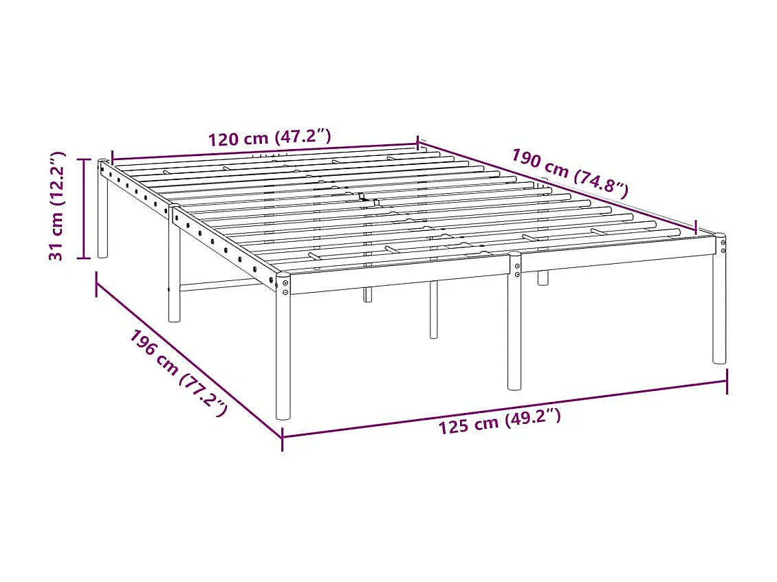 Cadre de lit métal blanc 120x190 cm