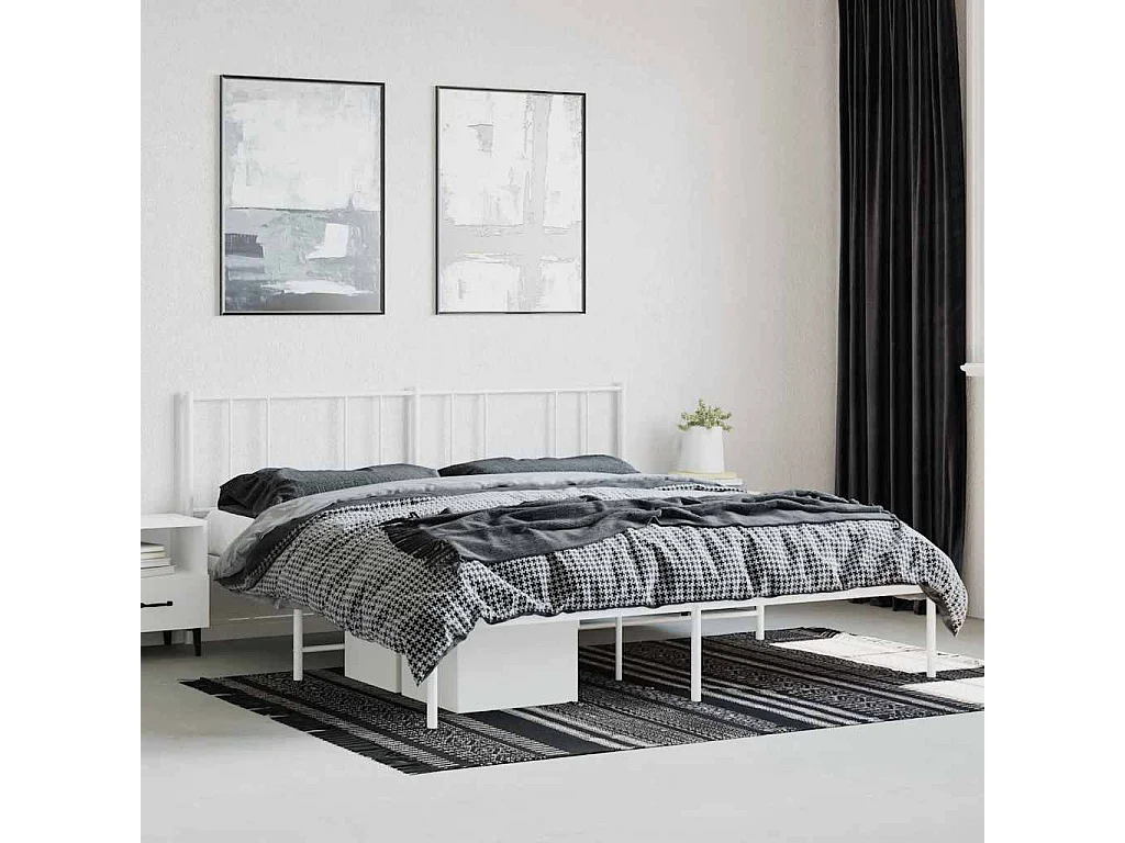 Cadre de lit métal sans matelas et tête de lit blanc 200x200 cm