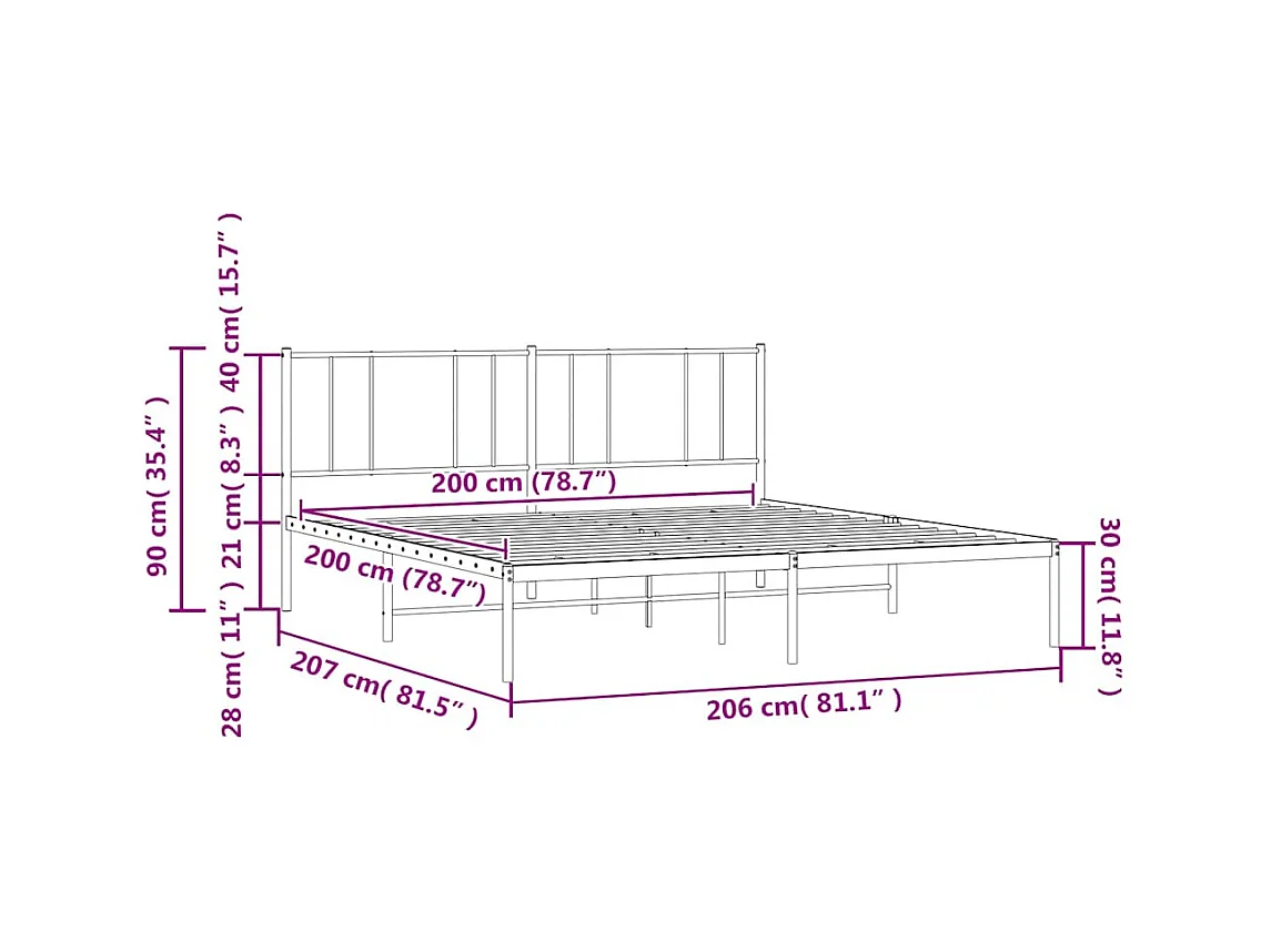Cadre de lit métal sans matelas et tête de lit blanc 200x200 cm
