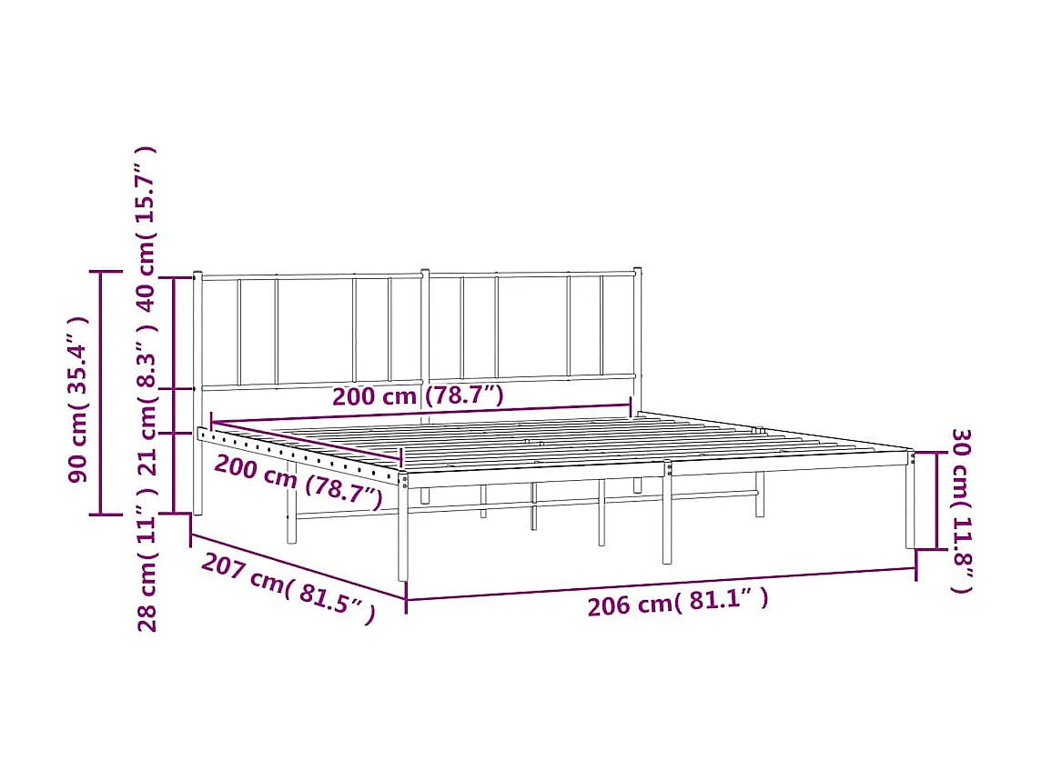 Cadre de lit métal sans matelas et tête de lit blanc 200x200 cm