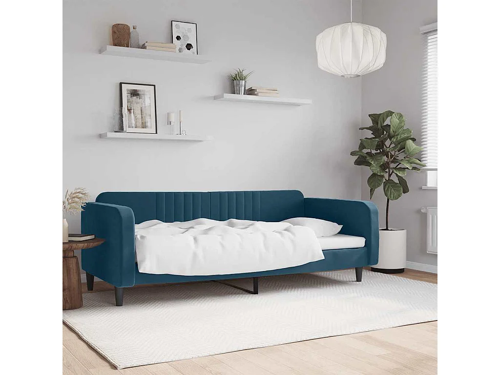 Sofá cama sin colchón terciopelo azul 90x200 cm