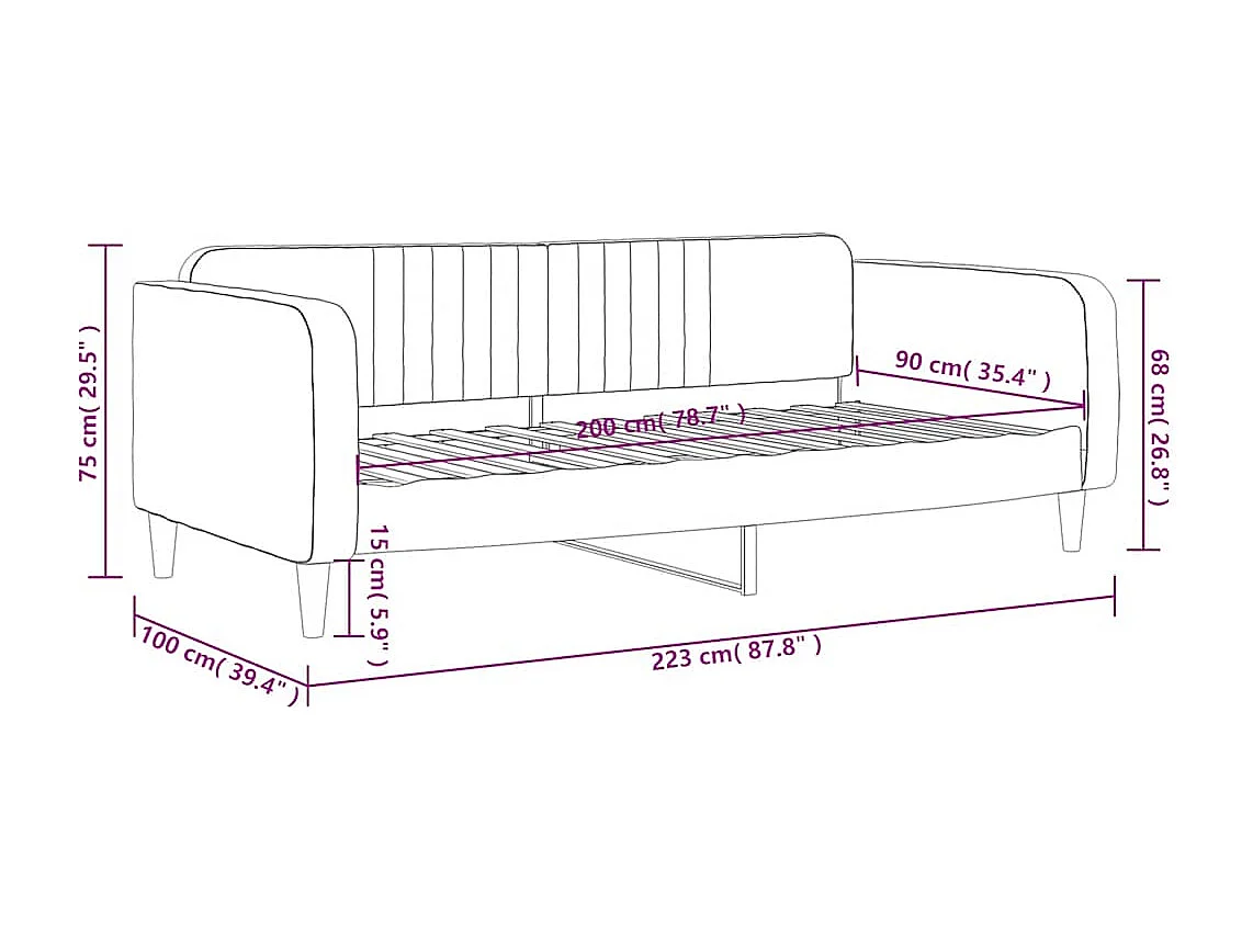 Lit de repos sans matelas bleu 90x200 cm velours