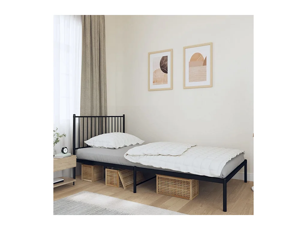 Cadre de lit métal sans matelas avec tête de lit noir 107x203cm