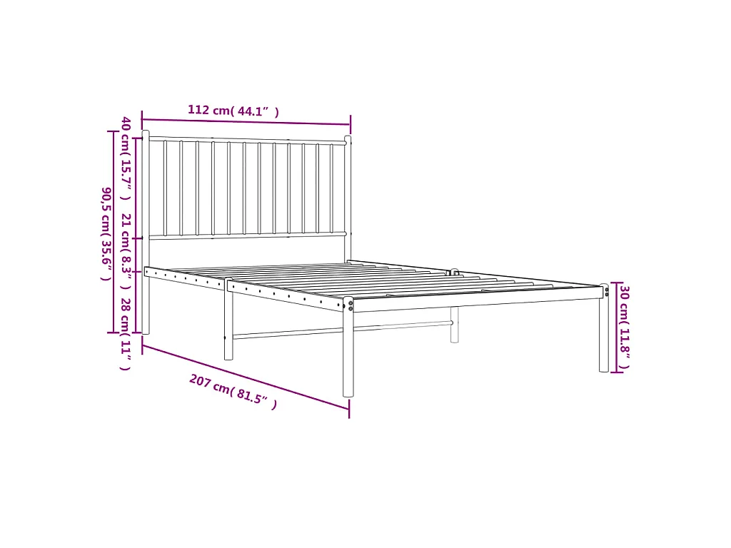 Bettgestell mit Kopfteil Metall Schwarz 107x203 cm