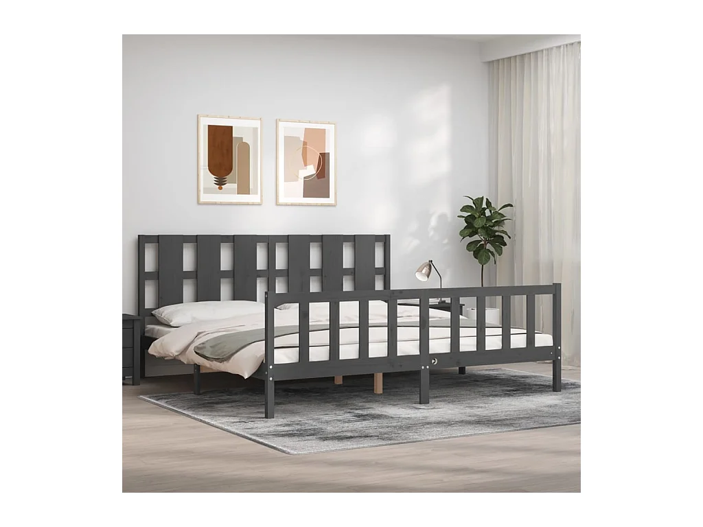 Cadre de lit sans matelas gris 200x200 cm bois massif de pin