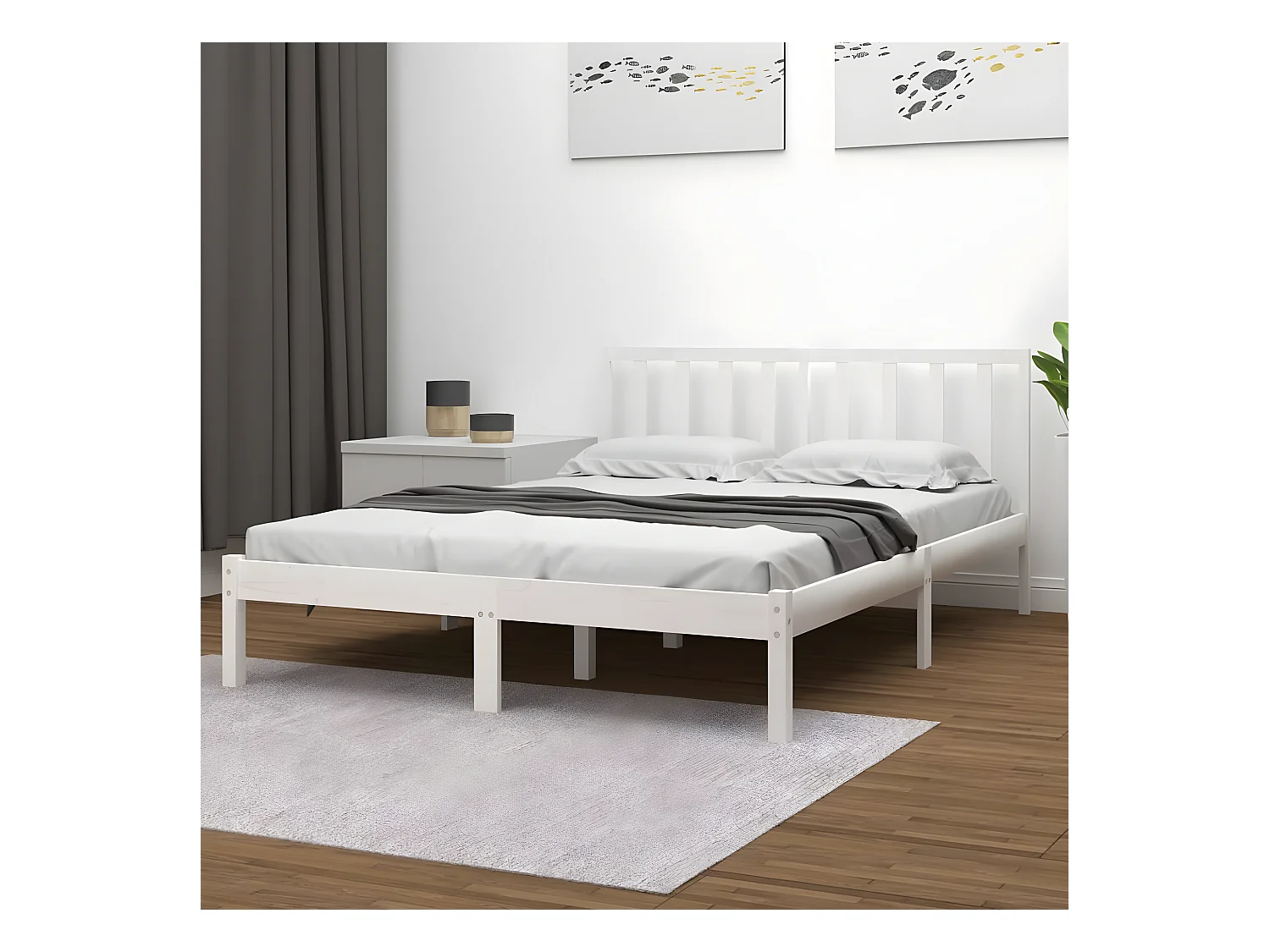 Cadre de lit sans matelas blanc bois de pin massif 140x190 cm