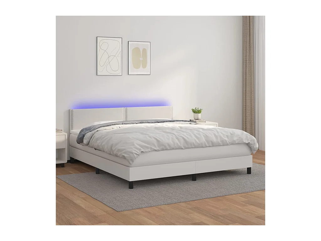 Sommier à lattes de lit avec matelas et LED Blanc 160x200 cm