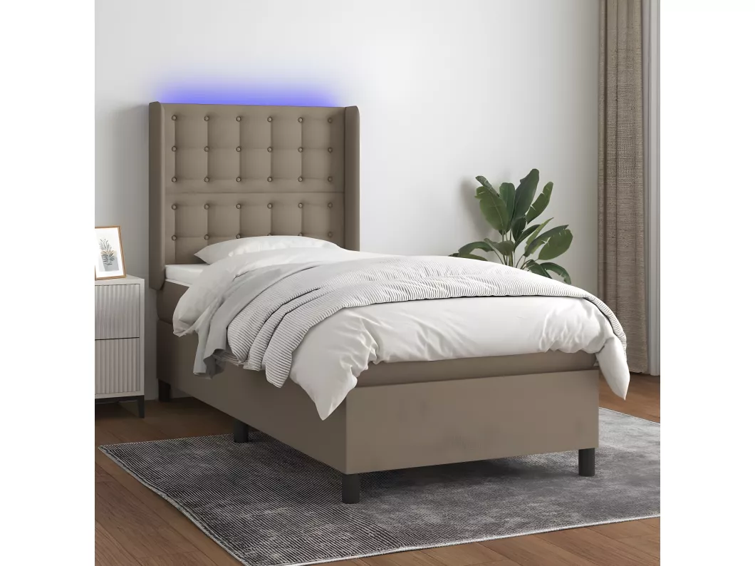 Kauf Unique Boxspringbett mit Matratze & LED Taupe 90x190 cm Stoff