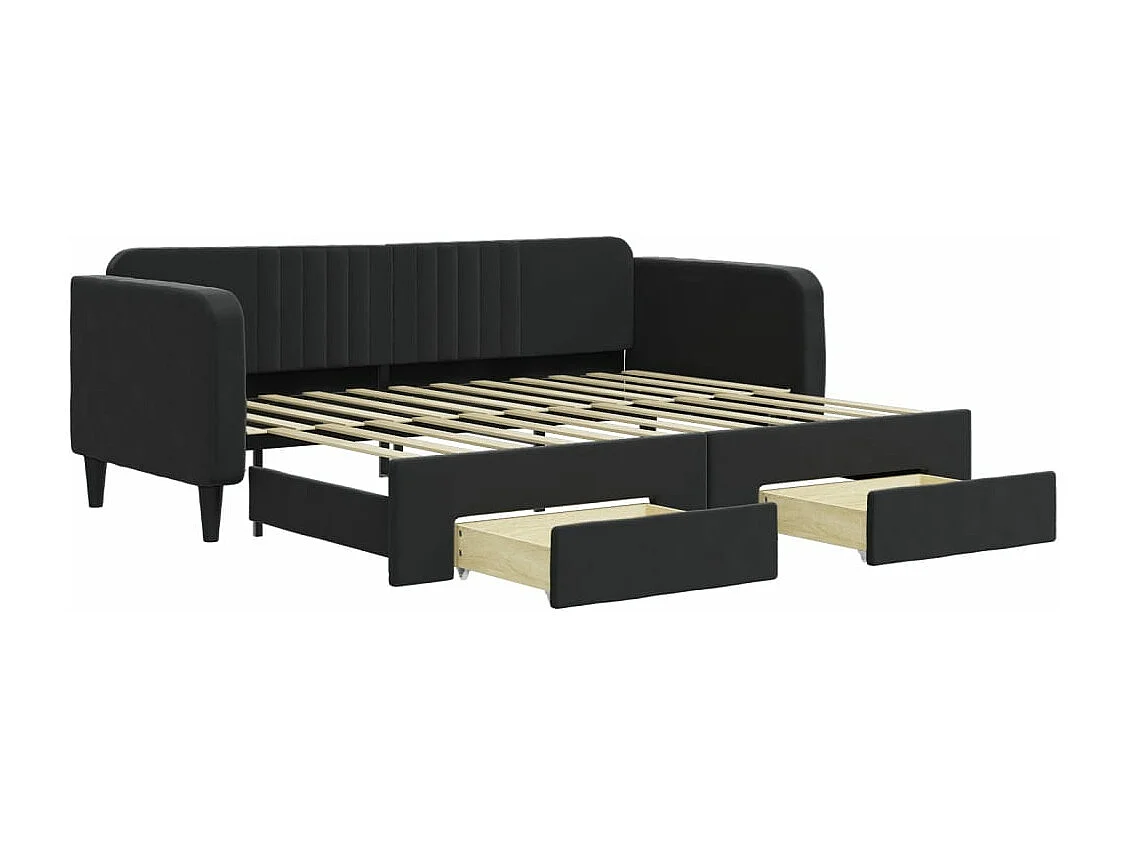Slaapbank met onderschuifbed en lades 90x200 cm fluweel zwart