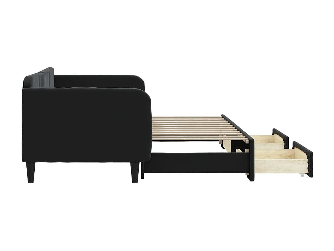 Lit de jour avec gigogne et tiroirs sans matelas noir 90x200 cm