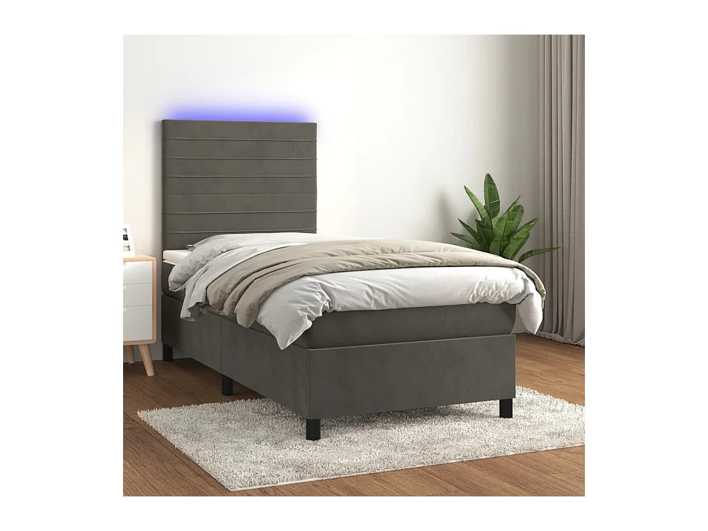 Sommier à lattes de lit matelas LED Gris foncé 90x190cm Velours