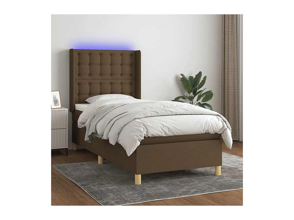 Sommier à lattes de lit matelas LED Marron foncé 90x190cm Tissu