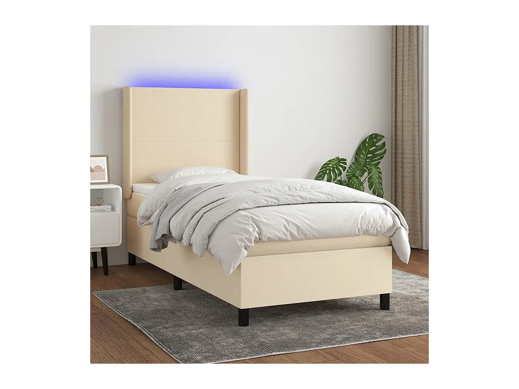 Sommier à lattes de lit matelas et LED Crème 90x200 cm Tissu